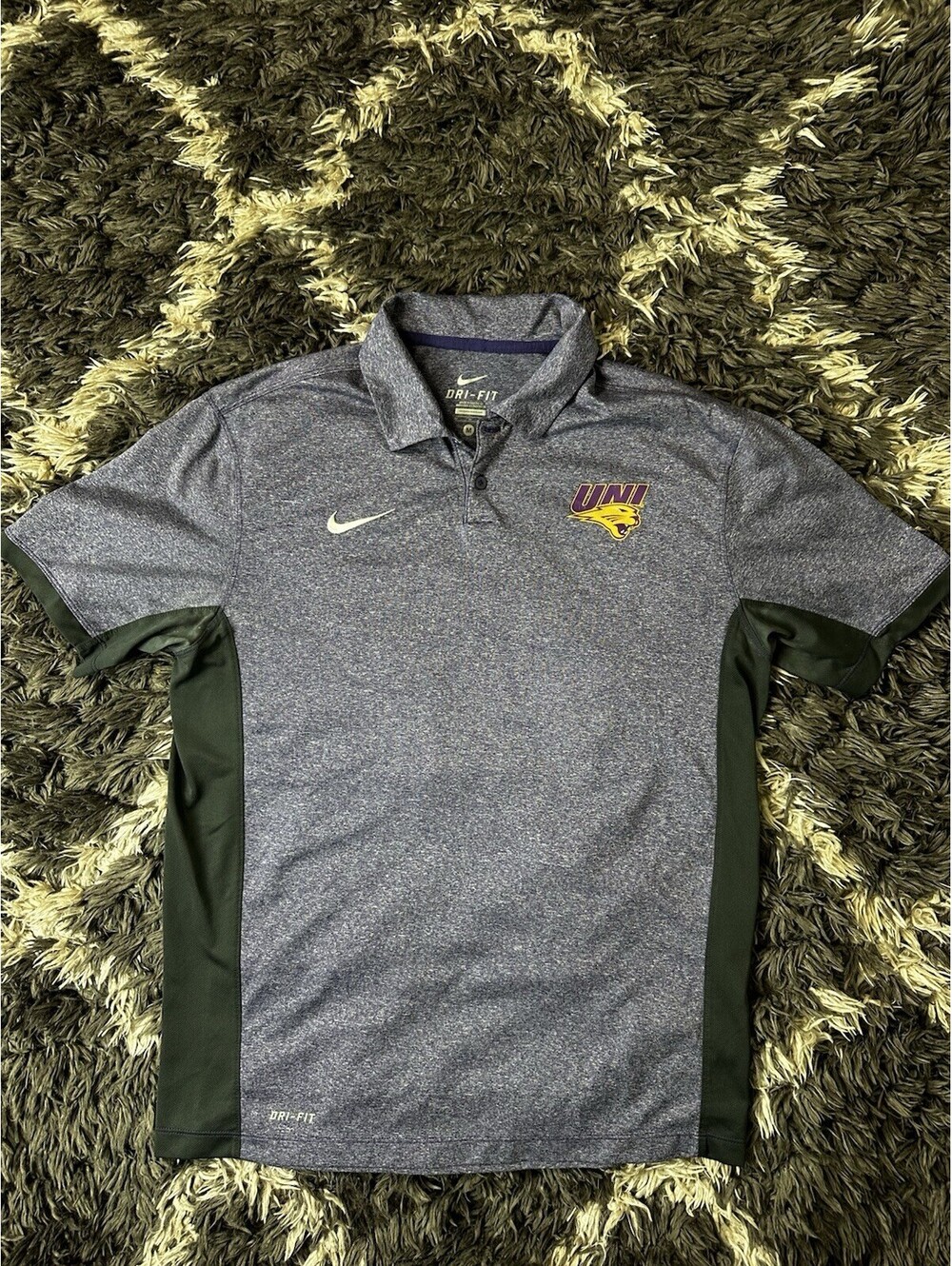 Nike Golf Dri-FIT Mens UNI Panthers Polo Shirt Short Sleeve Purple Grey Size M
